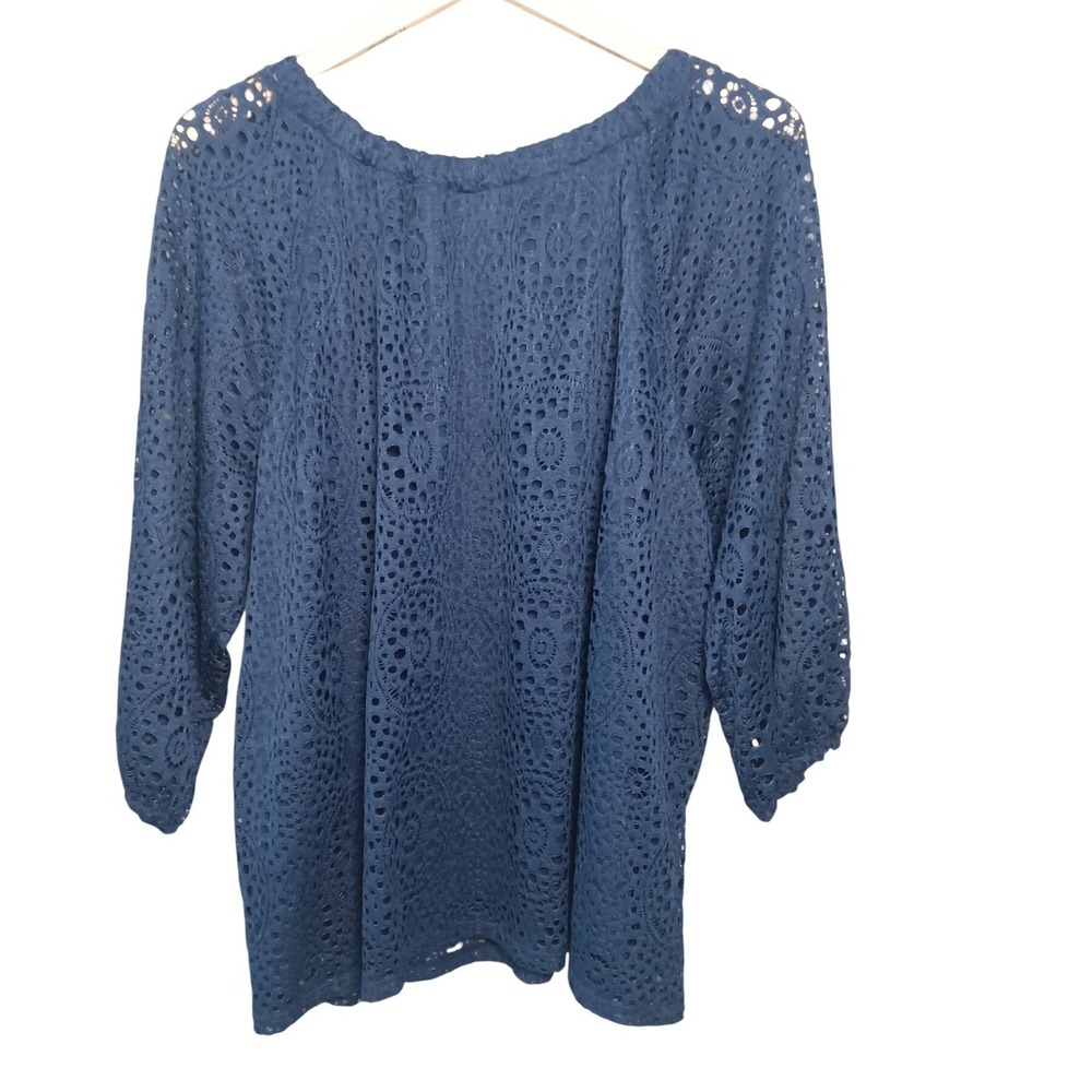 Leo & Nicole Admiral Navy Eyelet Lace Convertible Blouse XXL NWT - Picture 8 of 13